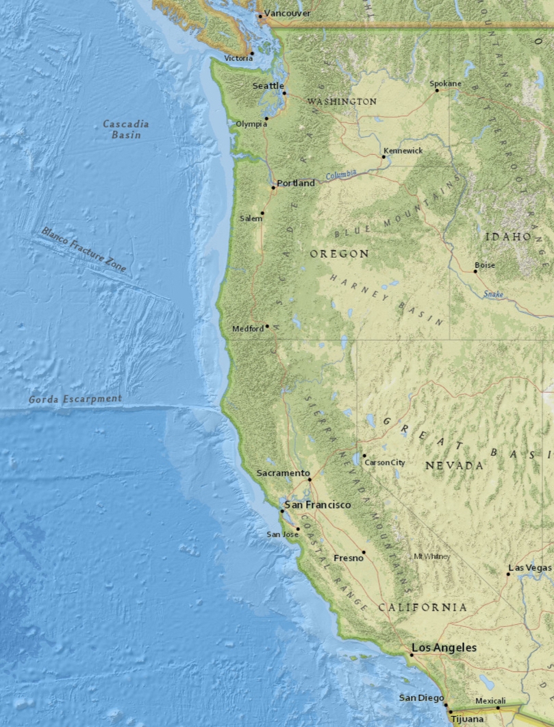 U S West Coast Map U S Geological Survey