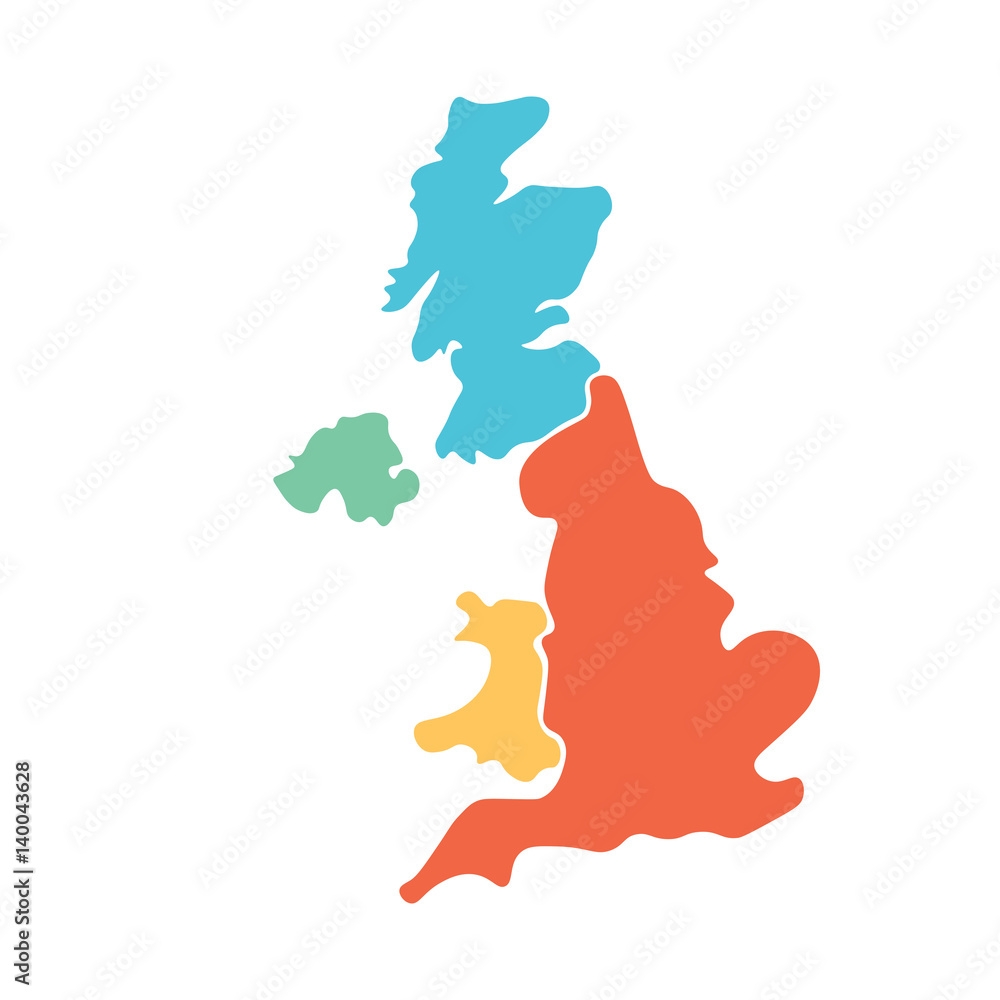 United Kingdom Aka UK Of Great Britain And Northern Ireland Hand drawn Blank Map Divided To Four Countries In Different Colors England Wales Scotland And NI Simple Flat Vector Illustration Stock vektor 