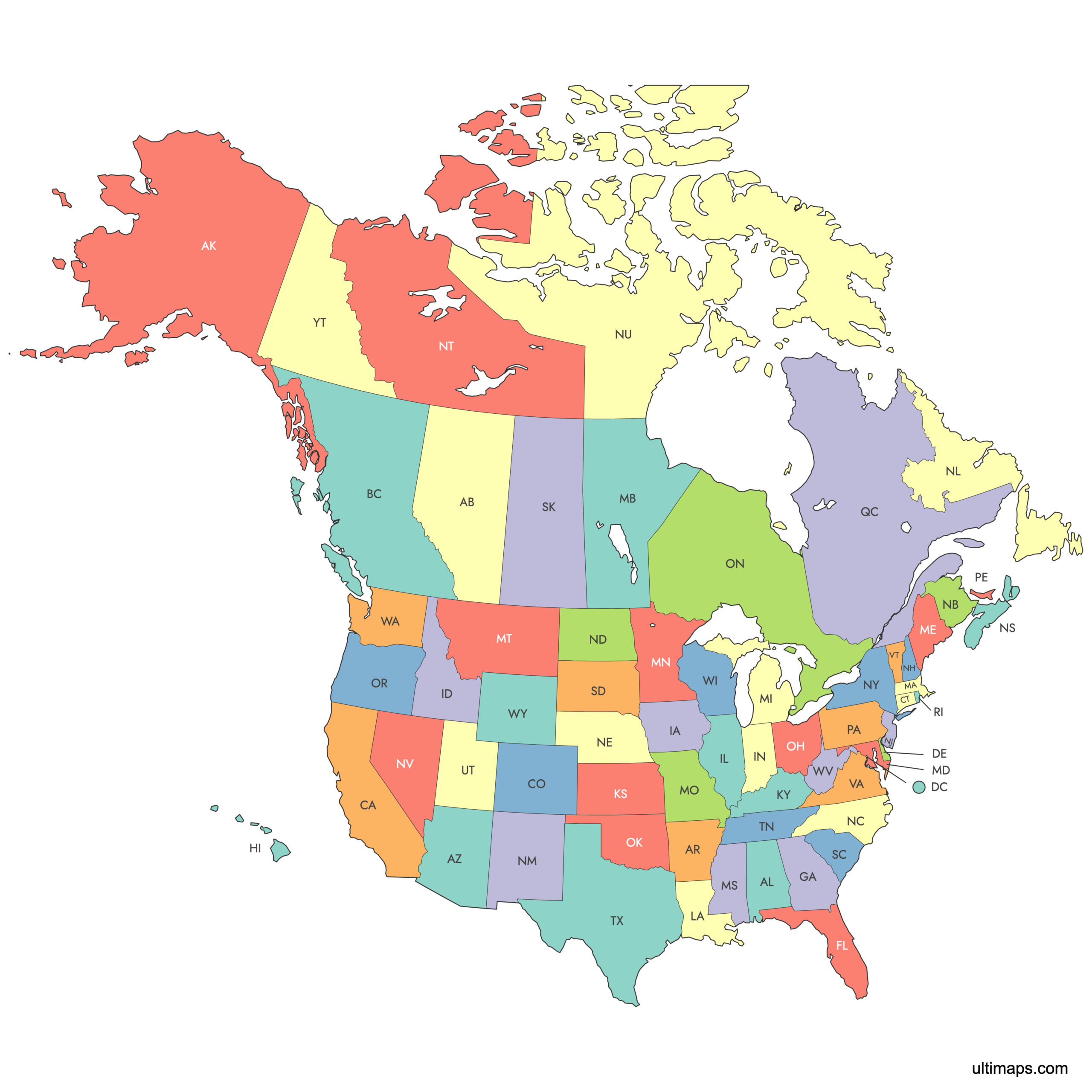 united states canada map