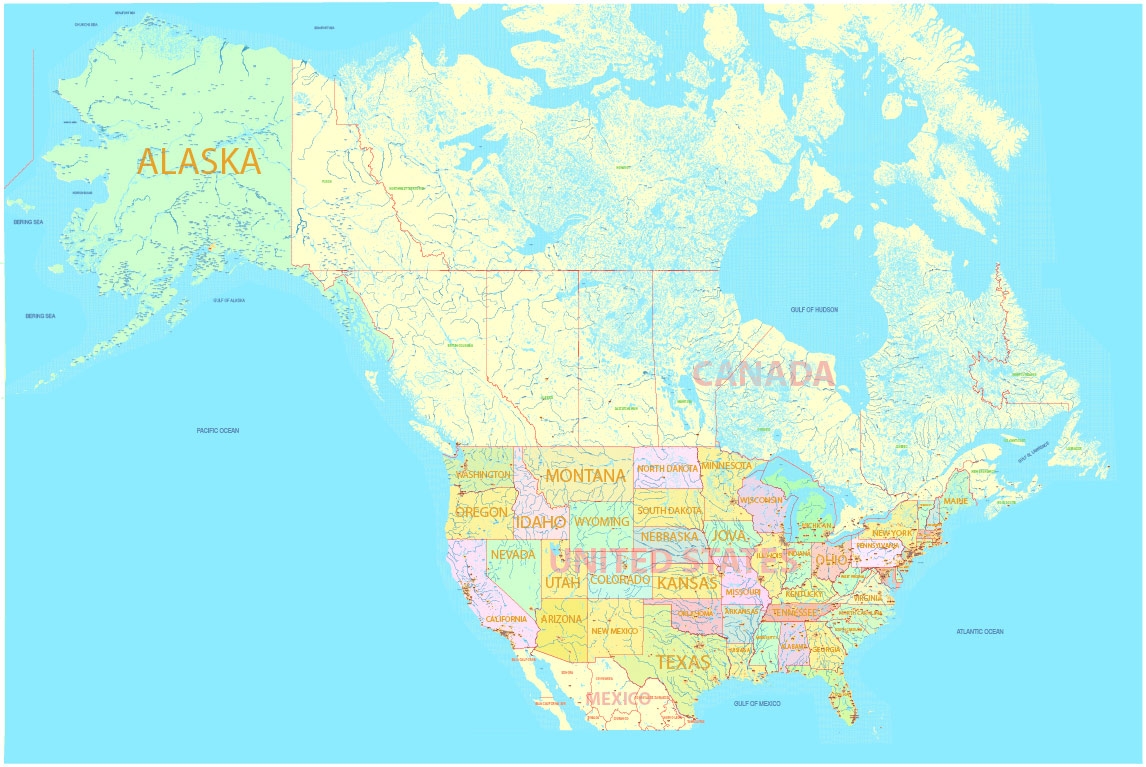  United States And Canada PDF Map All Roads Cities States All Names Exact Vector Map 01 02 Editable Adobe PDF Maps In Vector Detailed Street Maps Illustrator PDF CorelDRAW EPS DWG DXF