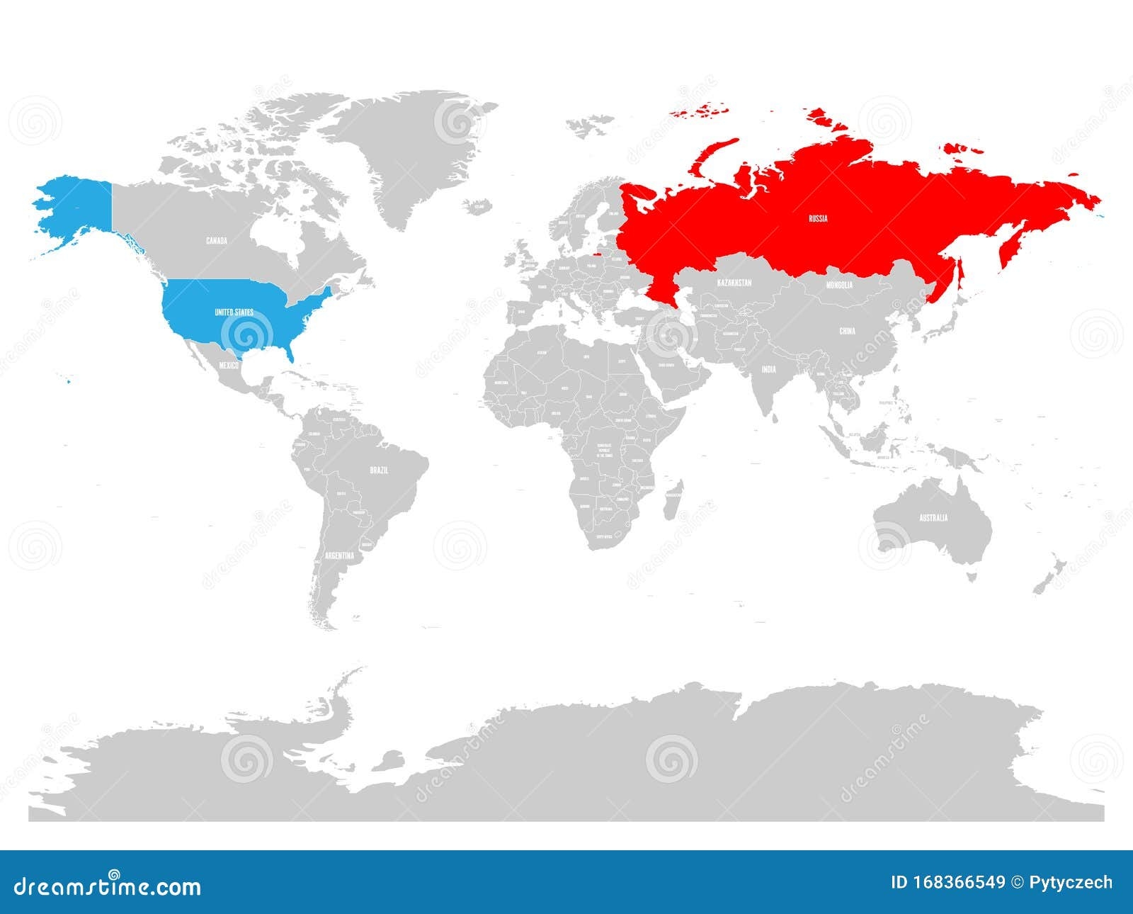 United States And Russia Highlighted On Political Map Of World Vector Illustration Stock Vector Illustration Of Area Contact 168366549