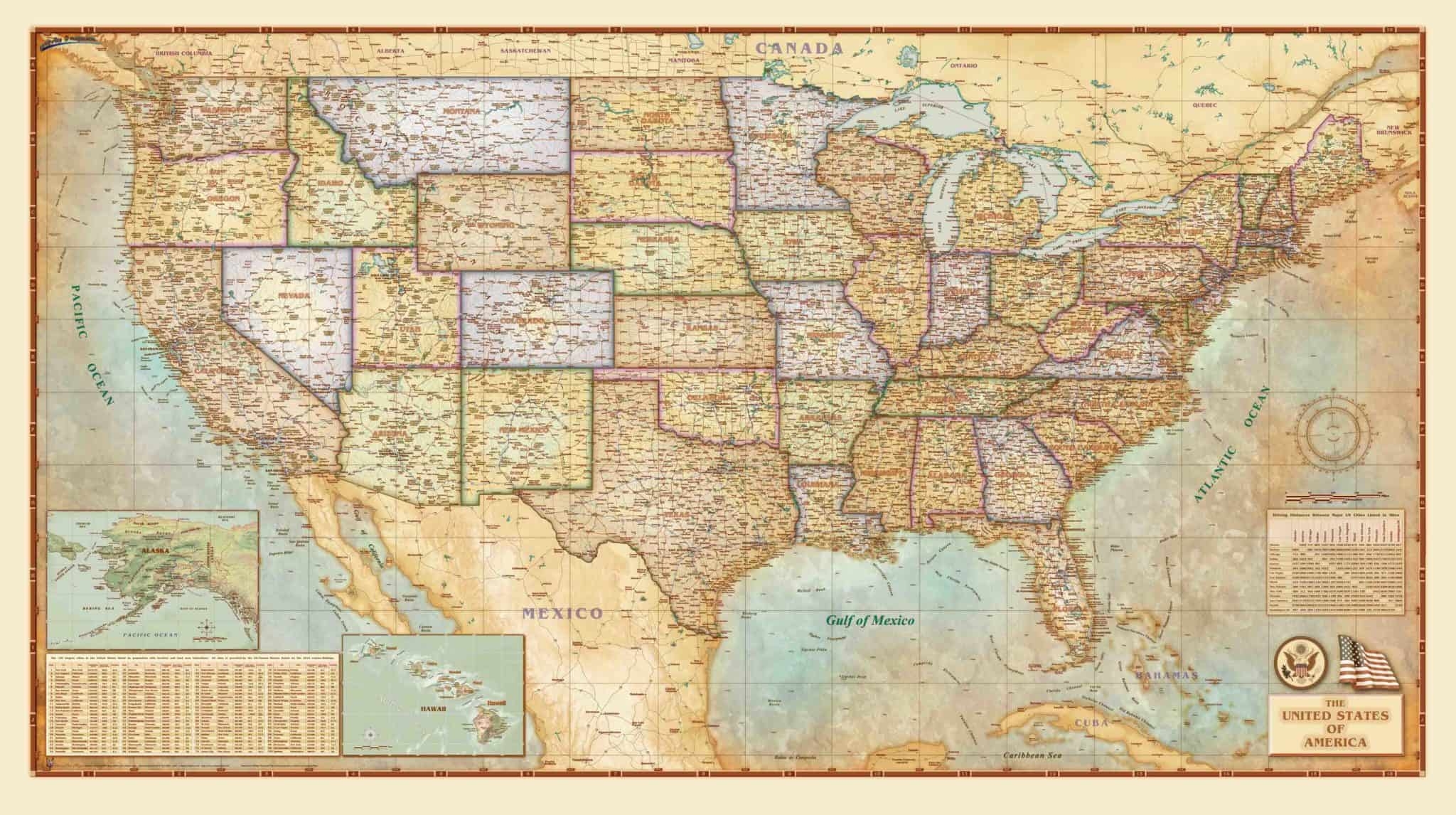 United States Antique Wall Map By Compart The Map Shop