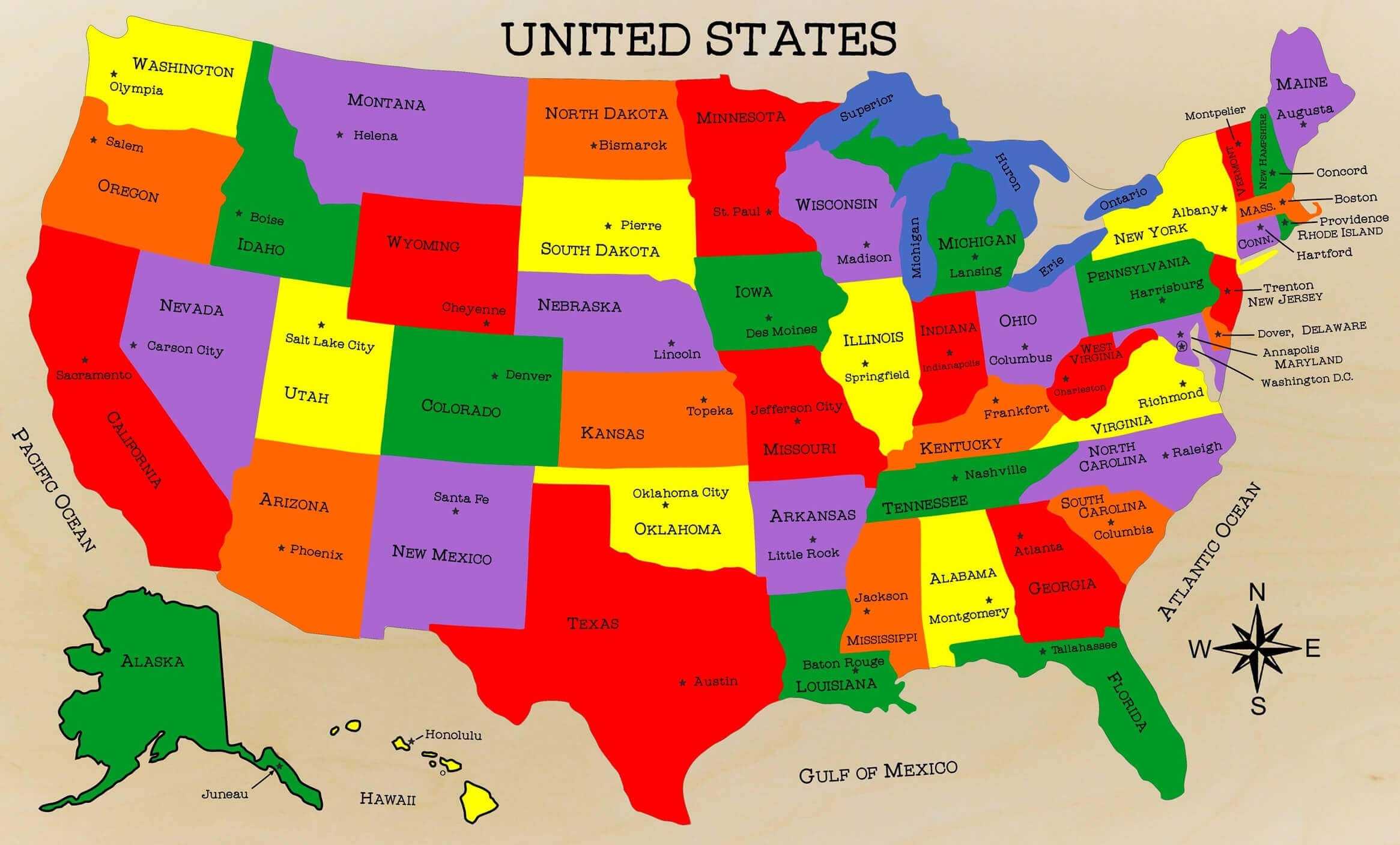 united states capitals and states map