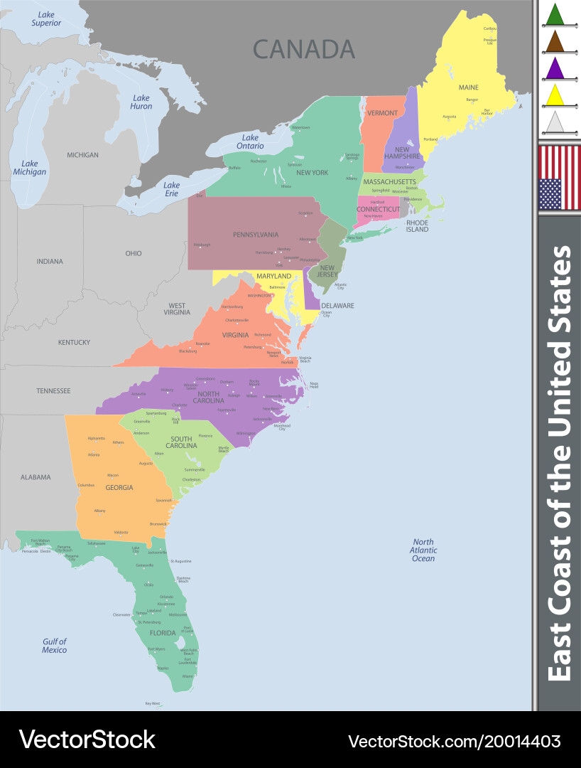 map of united states of america east coast