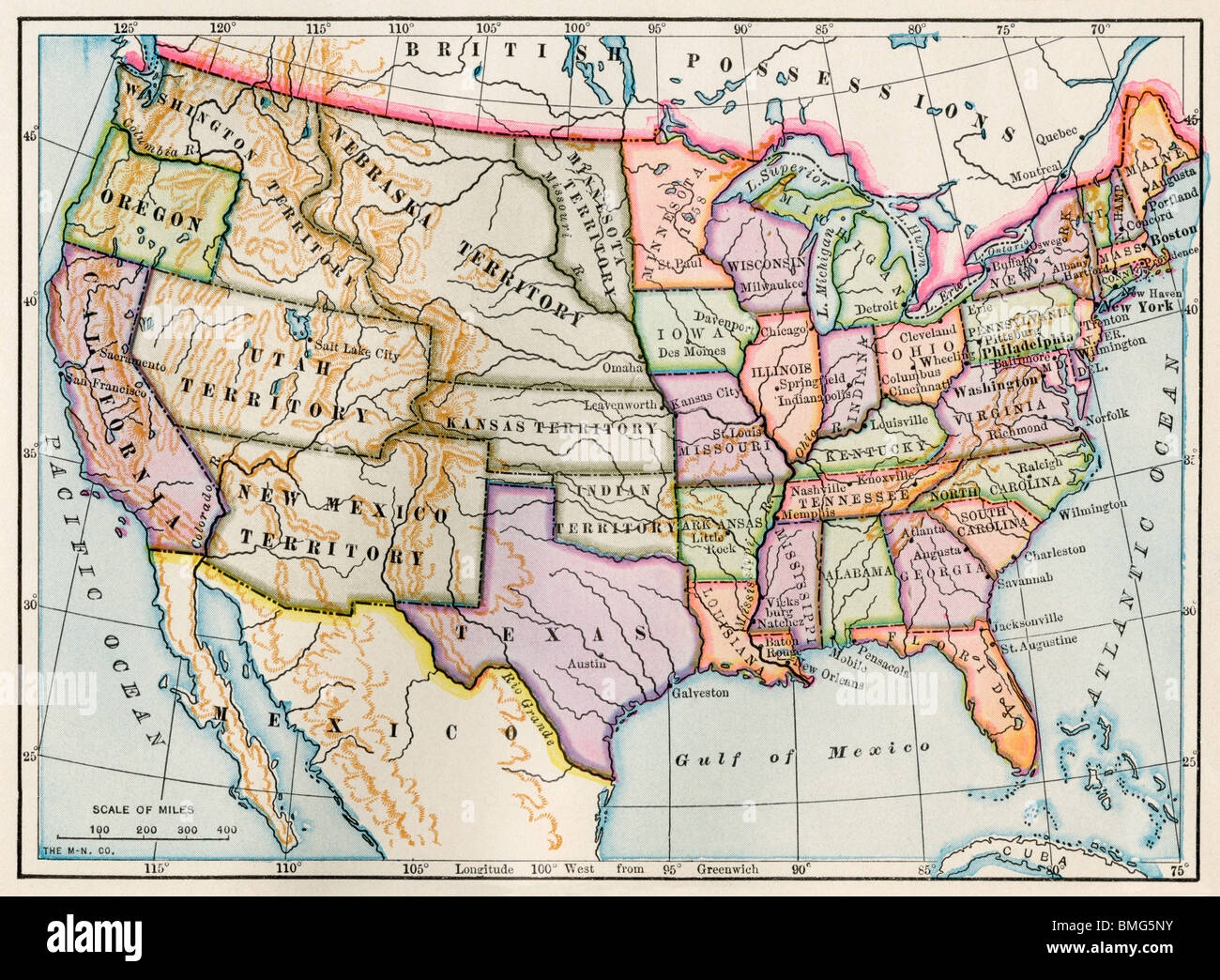 united states map in 1860