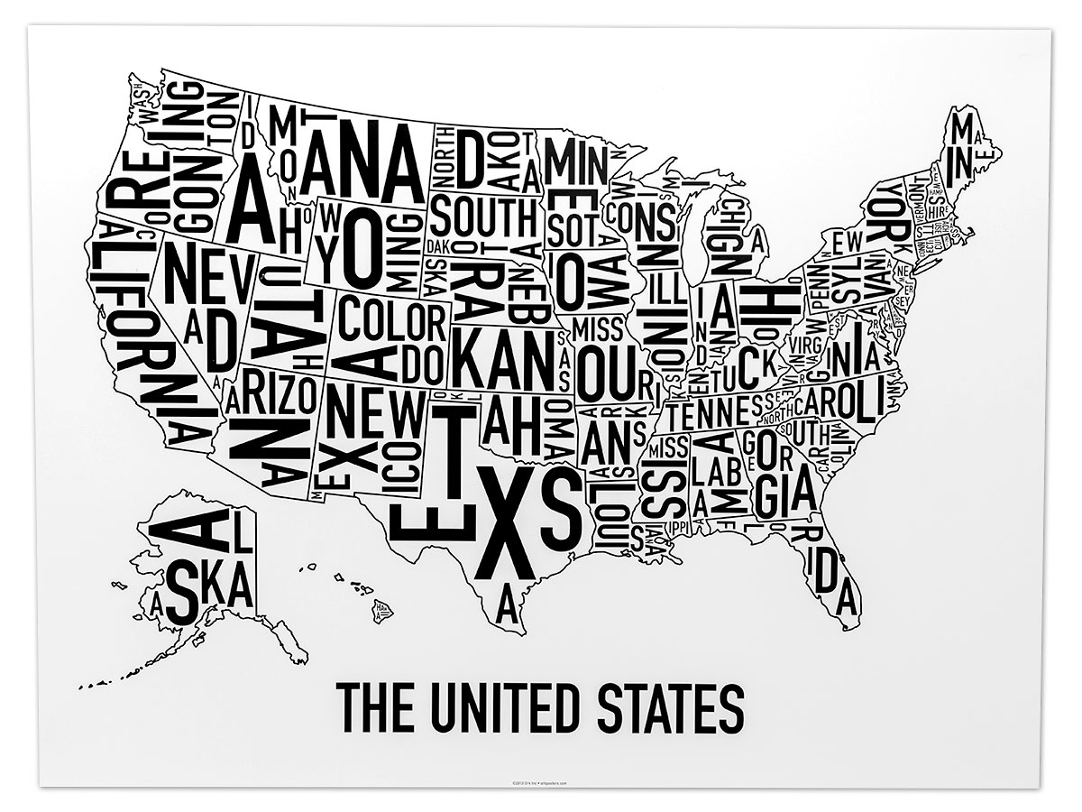 black and white map of united states