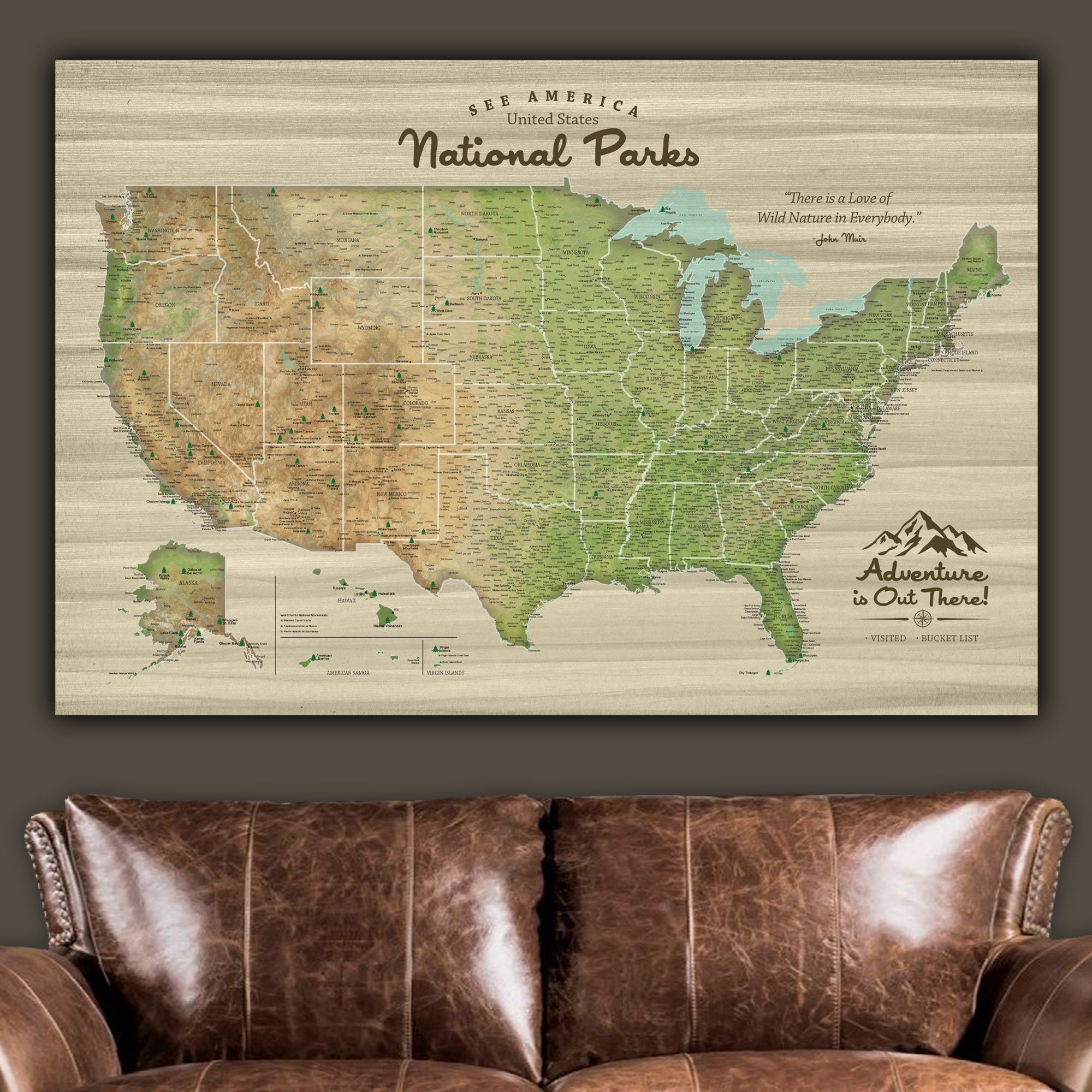 United States Map National Park Push Pin Map Framed Cotton Canvas With Wooden Tree Pins Personalize Title National Park Maps With Pins