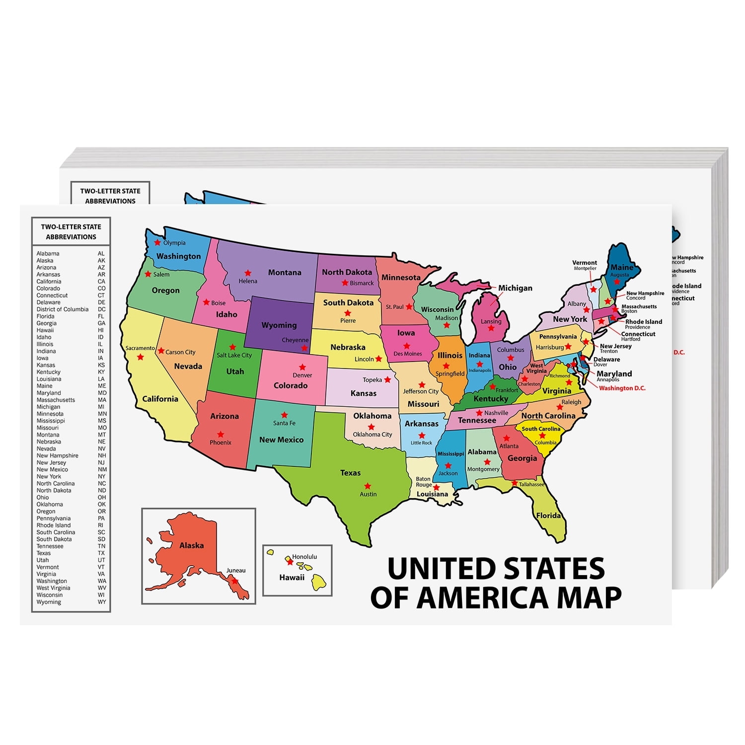 map of the united states with abbreviations and capitals