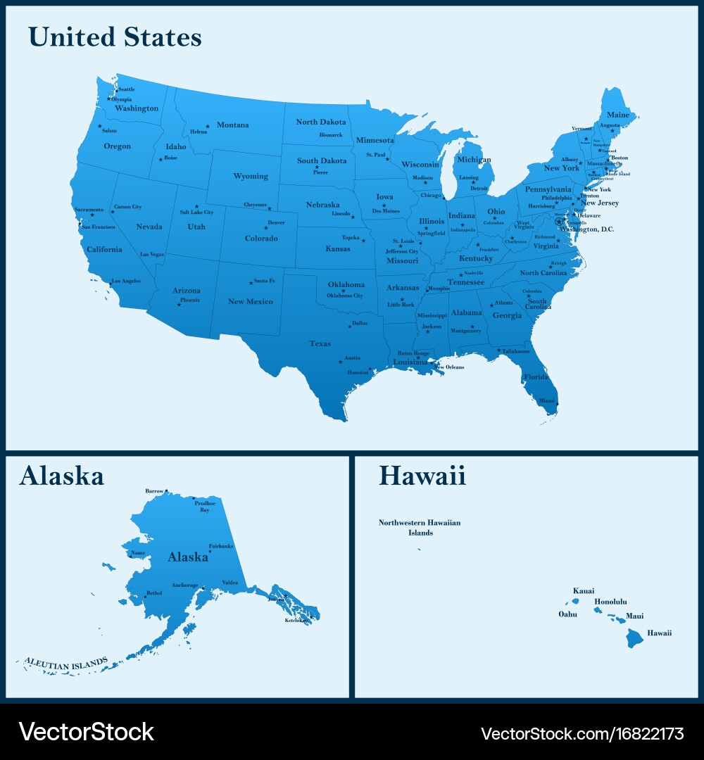 United States Map With Alaska And Hawaii Royalty Free Vector VectorStock United States Map With Alaska And Hawaii Royalty Free Vector VectorStock