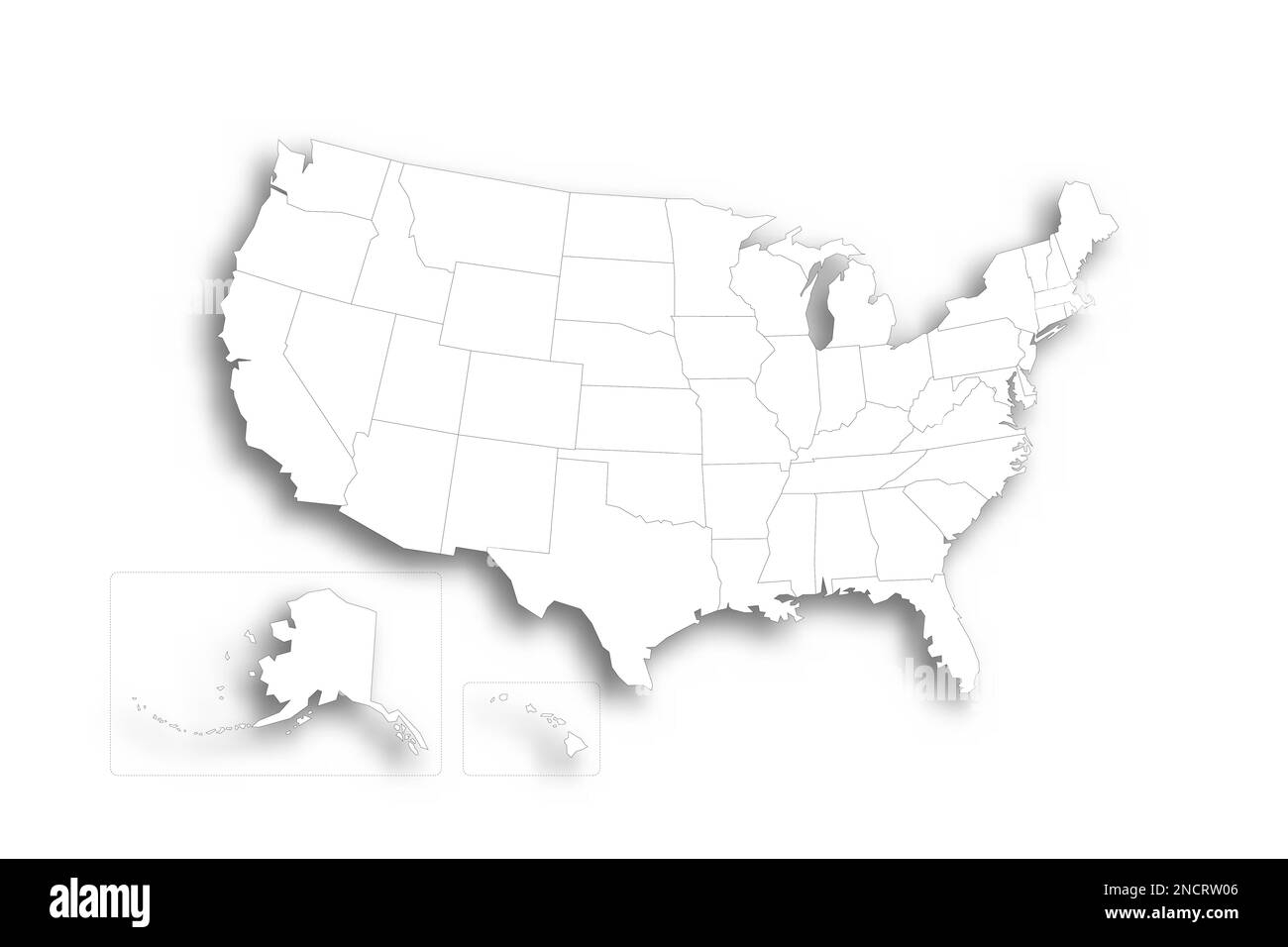 United States Of America Political Map Of Administrative Divisions States And Federal District Washington D C Flat White Blank Map With Thin Black Outline And Dropped Shadow Stock Vector Image Art 