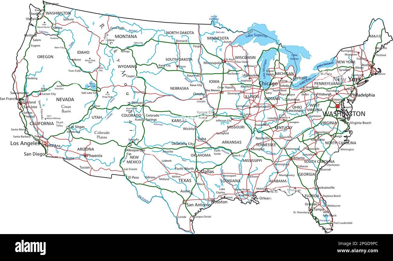 United States Of America Road And Highway Map Vector Illustration Stock Vector Image Art Alamy