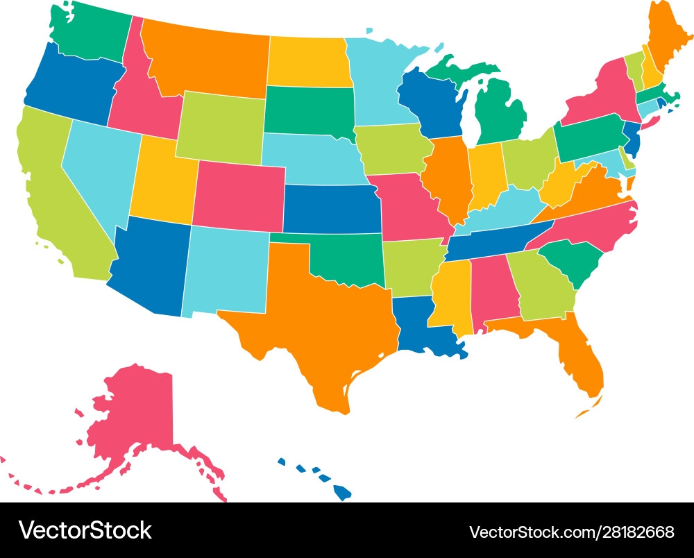 United States Political Map Bright Colors Royalty Free Vector VectorStock