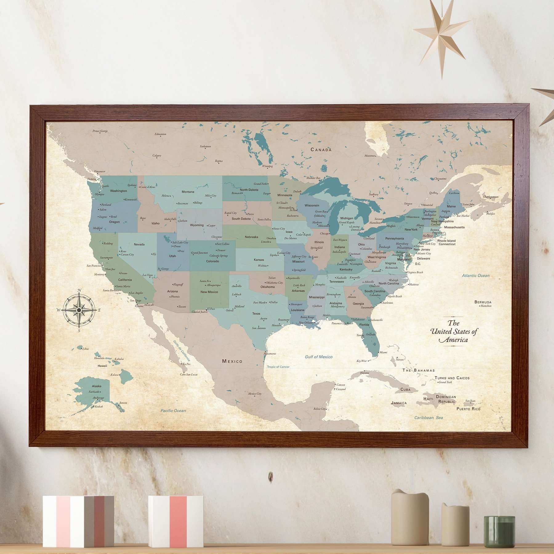 United States Push Pin Map With City Detail And 100 Map Pins 