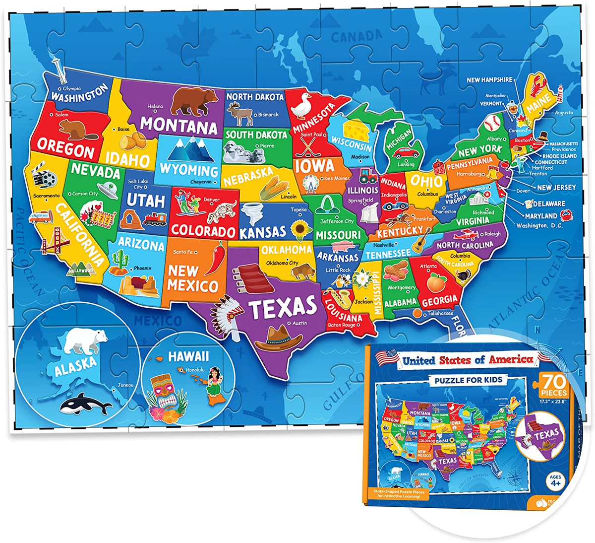 United States Puzzle For Kids 70 Piece USA Map Puzzle 50 States With Capitals EBay