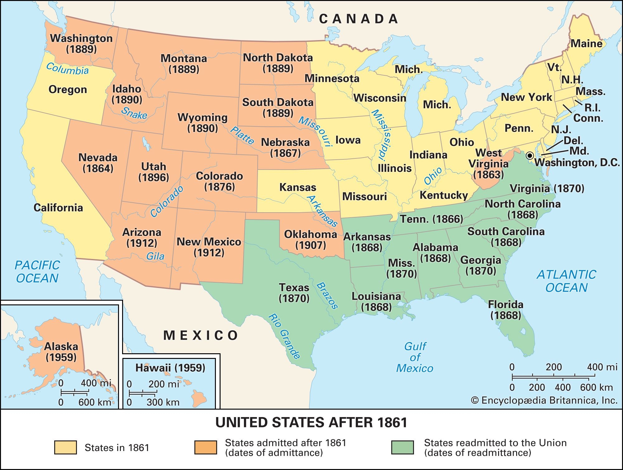 united states map 1865