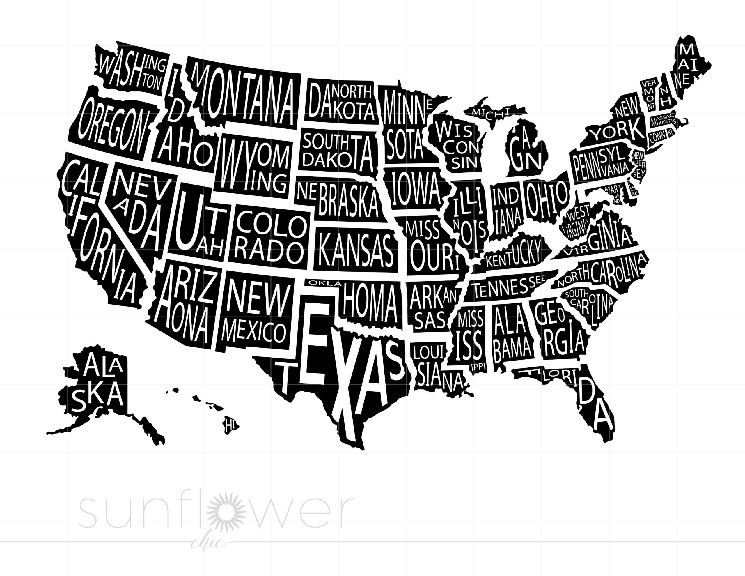 United States Svg US States Svg Cut Files United States Map Svg US Map Puzzle Svg Printable Cricut Silhouette SC2431 Etsy