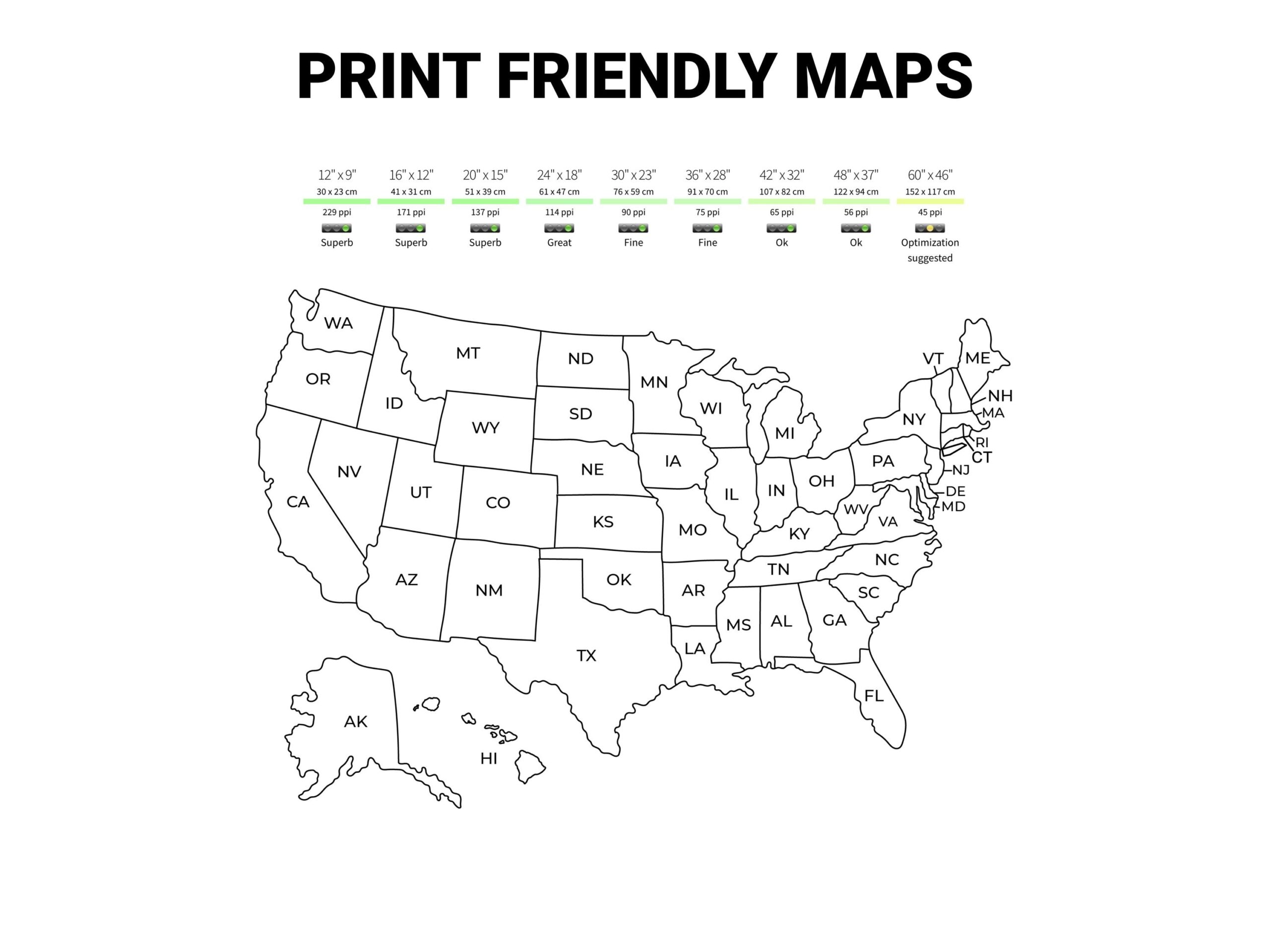 United States USA Map With States Labeled Printable Black And White Etsy