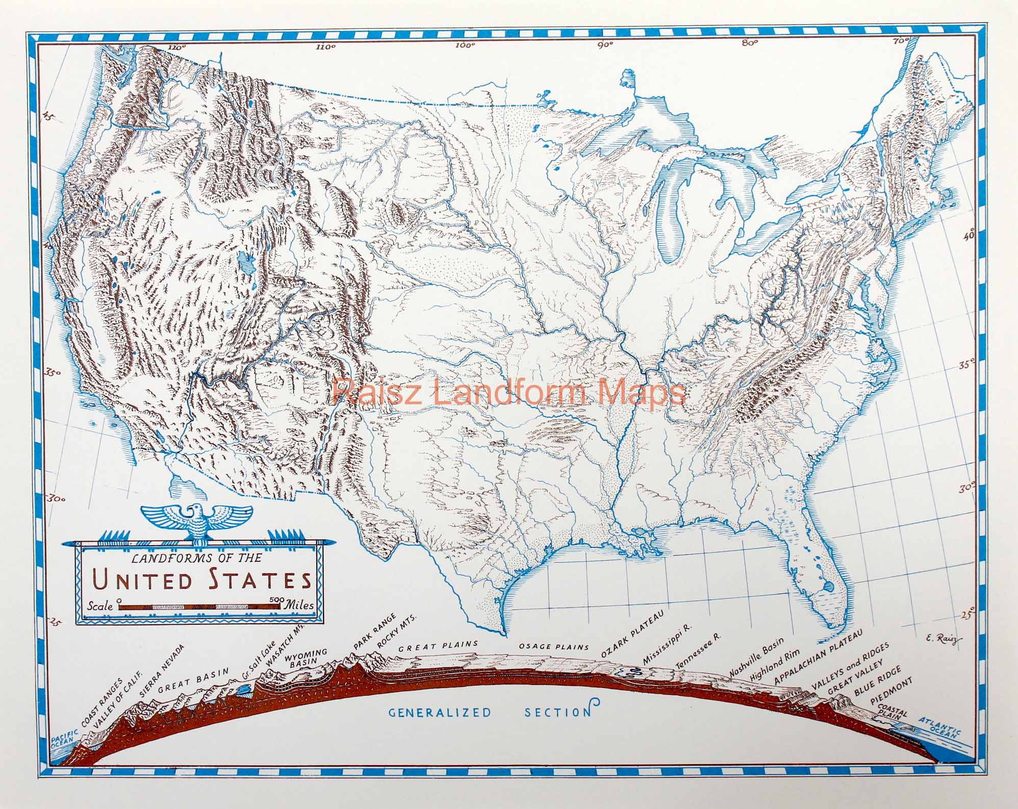 United States With Generalized Section Raisz Landform Maps