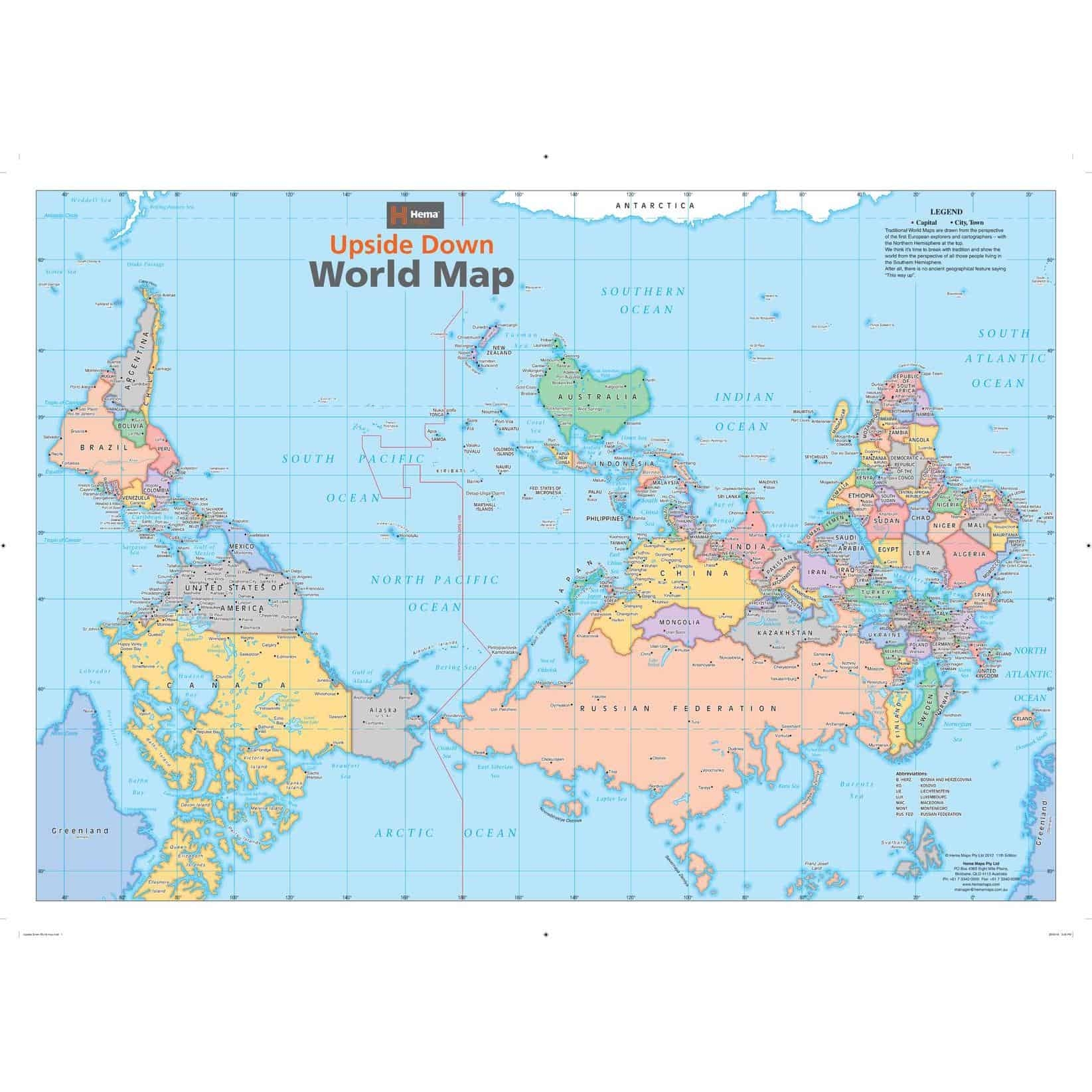 Upside Down World Wall Map By Hema The Map Shop Upside Down World Wall Map By Hema The Map Shop