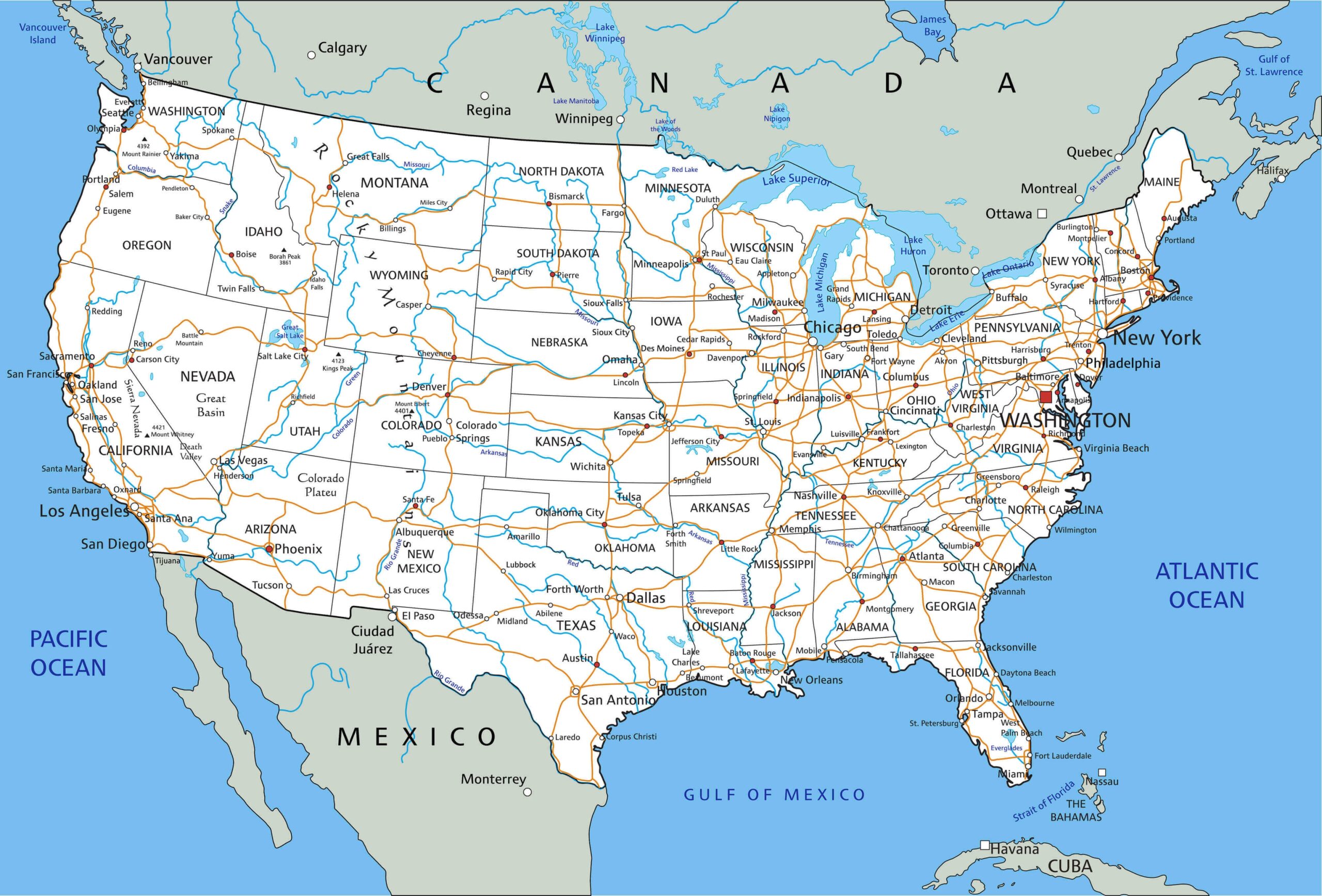 US High resolution Map Guide Of The World