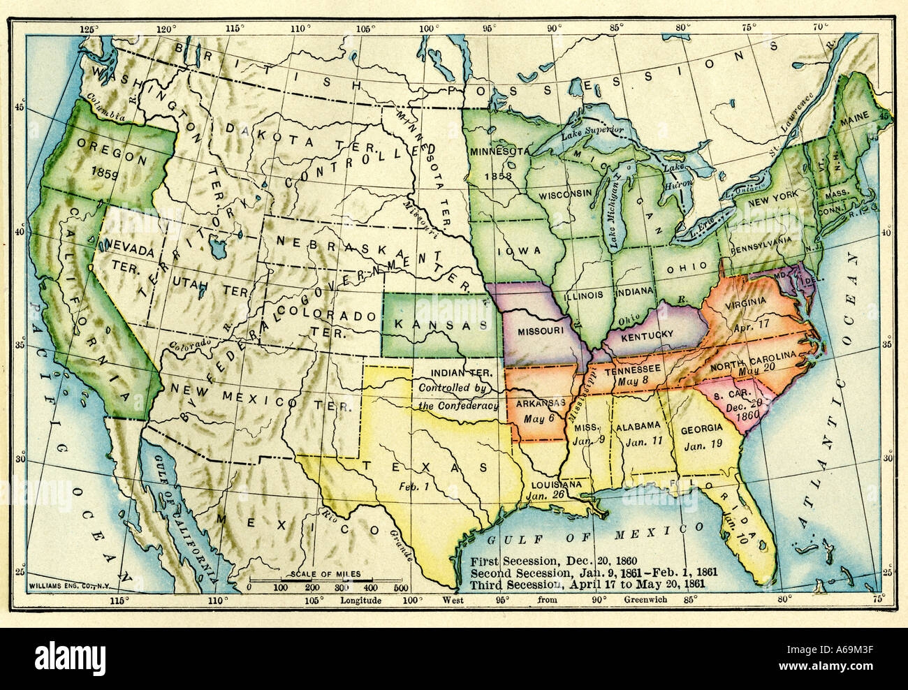 united states of america map 1860