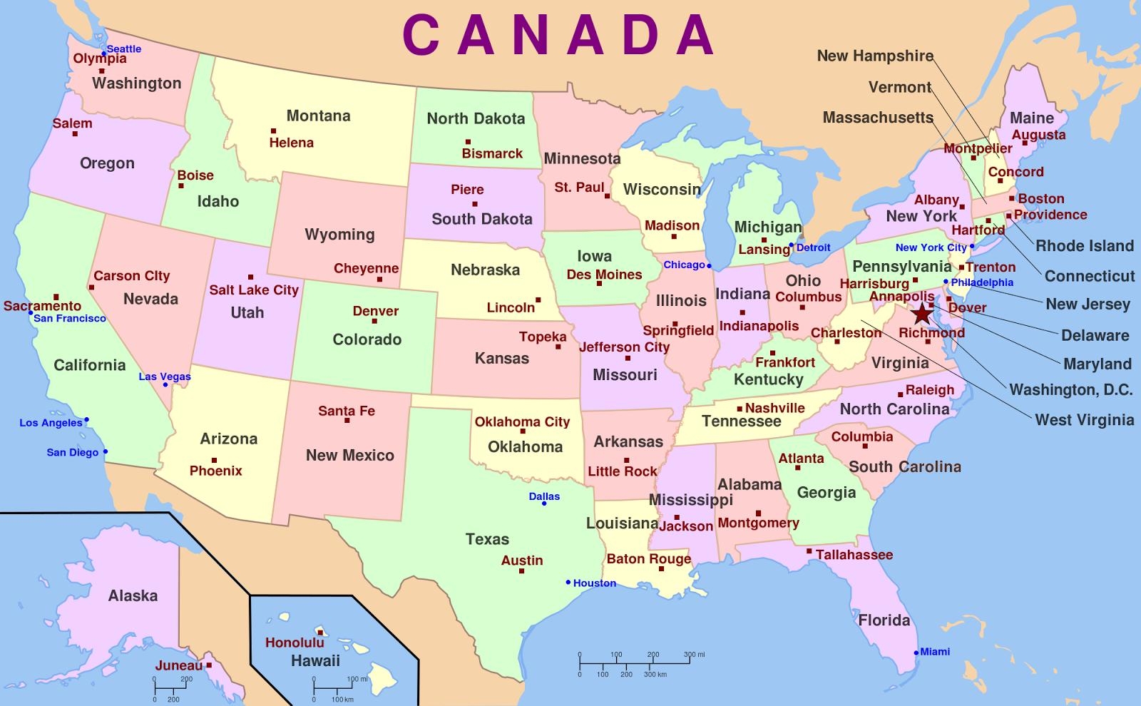 map of the northeast united states and capitals