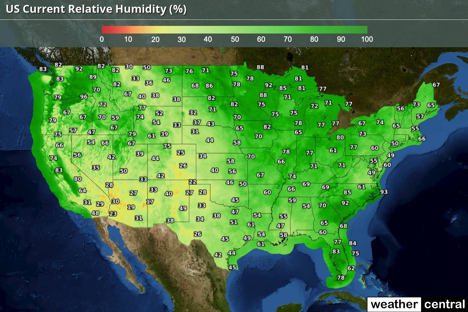 humidity map of the united states