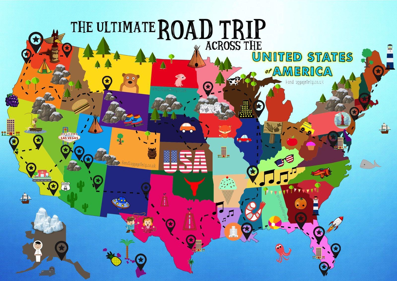 US Road Trip Map Road Trip USA Map Northern America Americas 