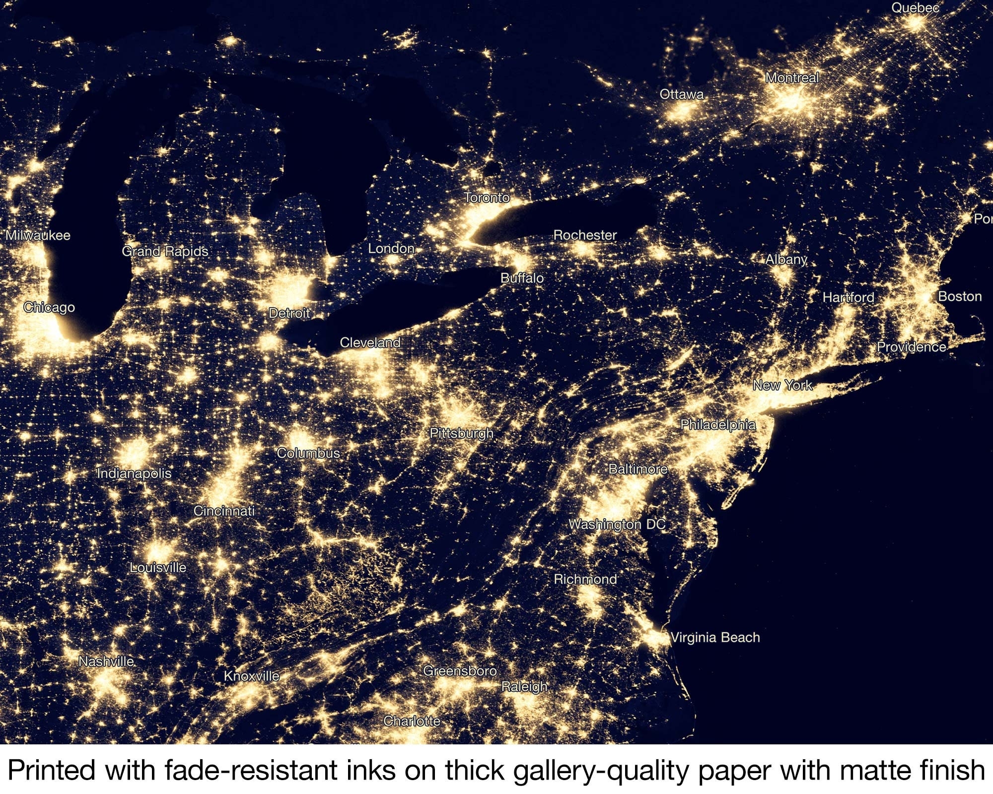 US Satellite Map At Night In 7 Sizes Up To 53x40 135x100 Cm USA Canada City Lights With Names In High Resolution NASA Space View Poster Etsy