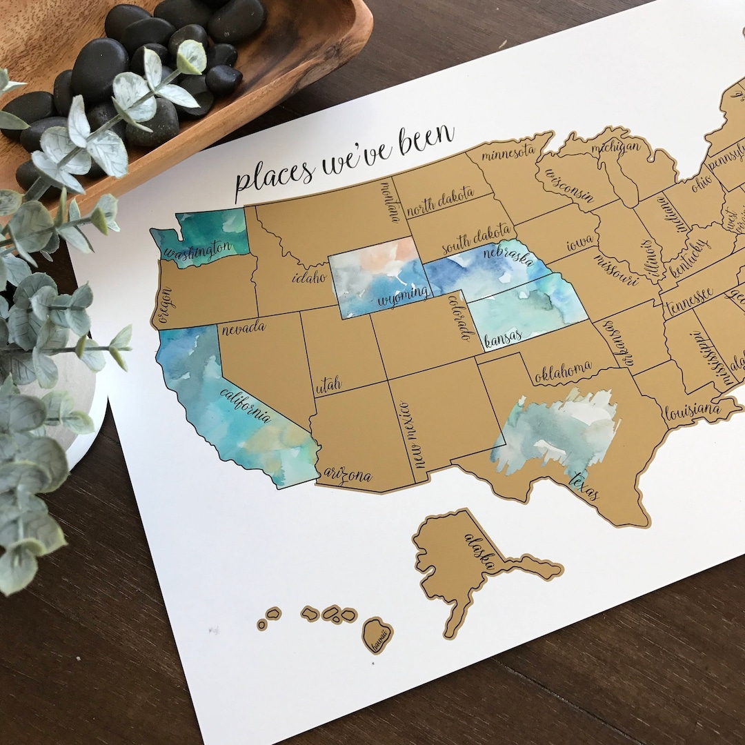 US Scratch Off Map Watercolor Travel Tracker Adventure Gift Etsy