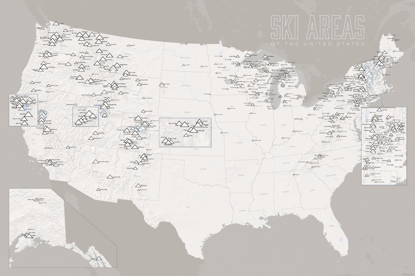 US Ski Resorts Map 24x36 Poster Etsy