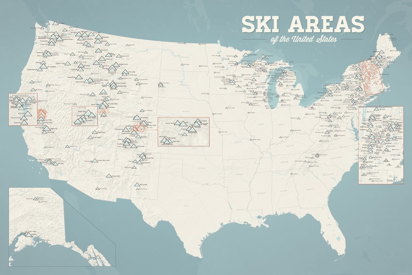 US Ski Resorts Map 24x36 Poster Walmart