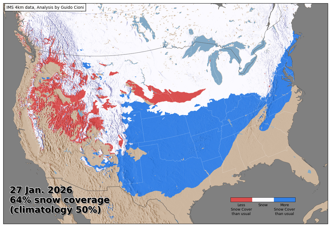 US Snow Cover Hits 20 Year High Amid Sharp Continental Divide