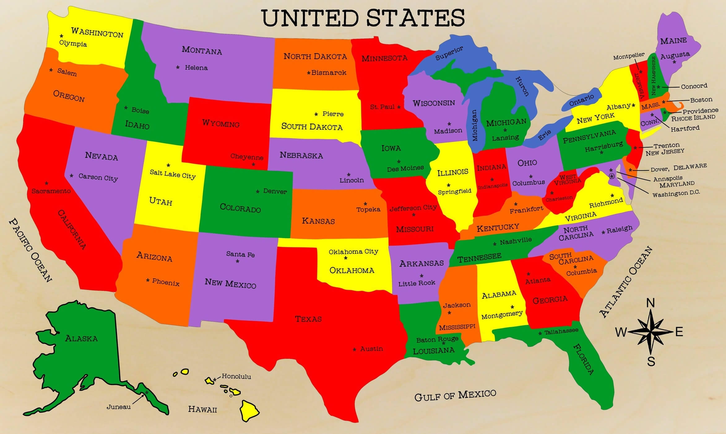 map of united states and their capitals