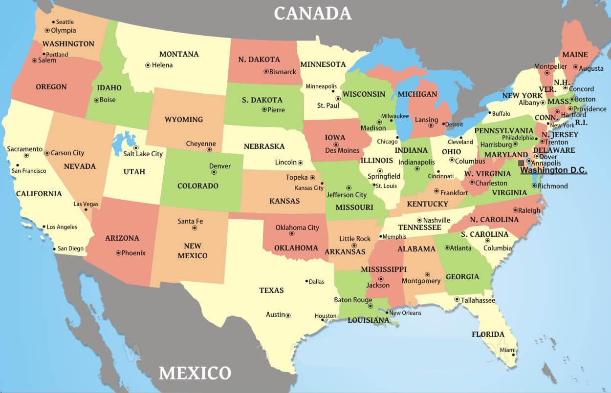 US States Major Cities Map