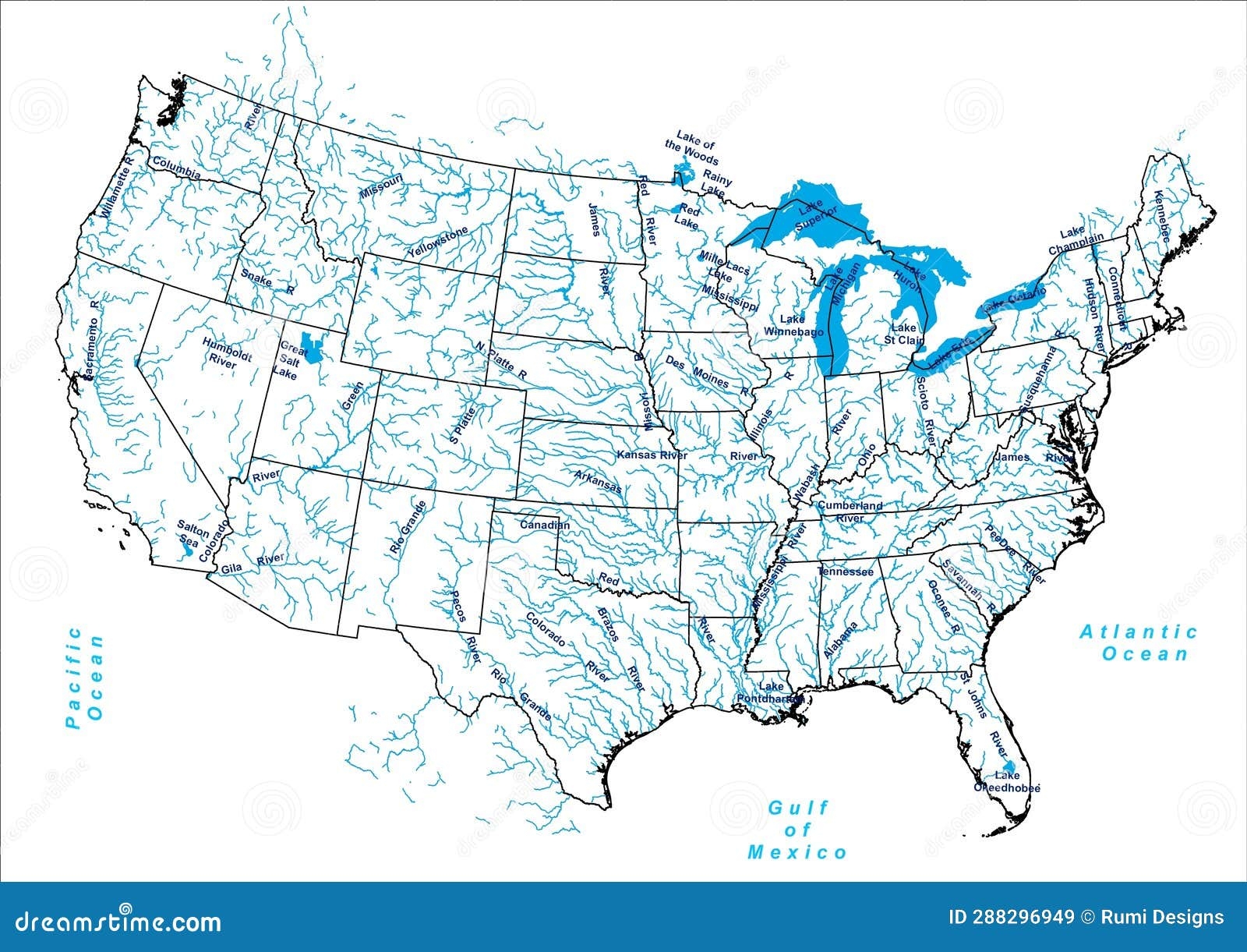 united states map with lakes
