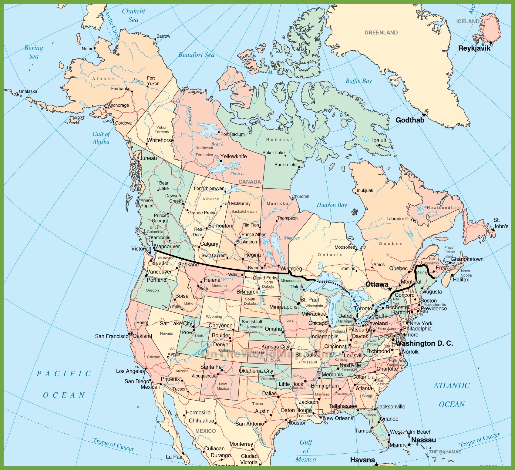 USA And Canada Map Ontheworldmap
