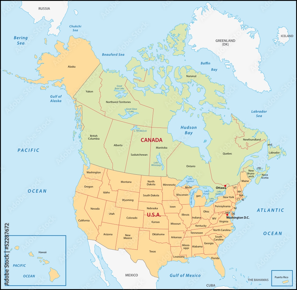 USA Canada Physical Map Stock Vector Adobe Stock