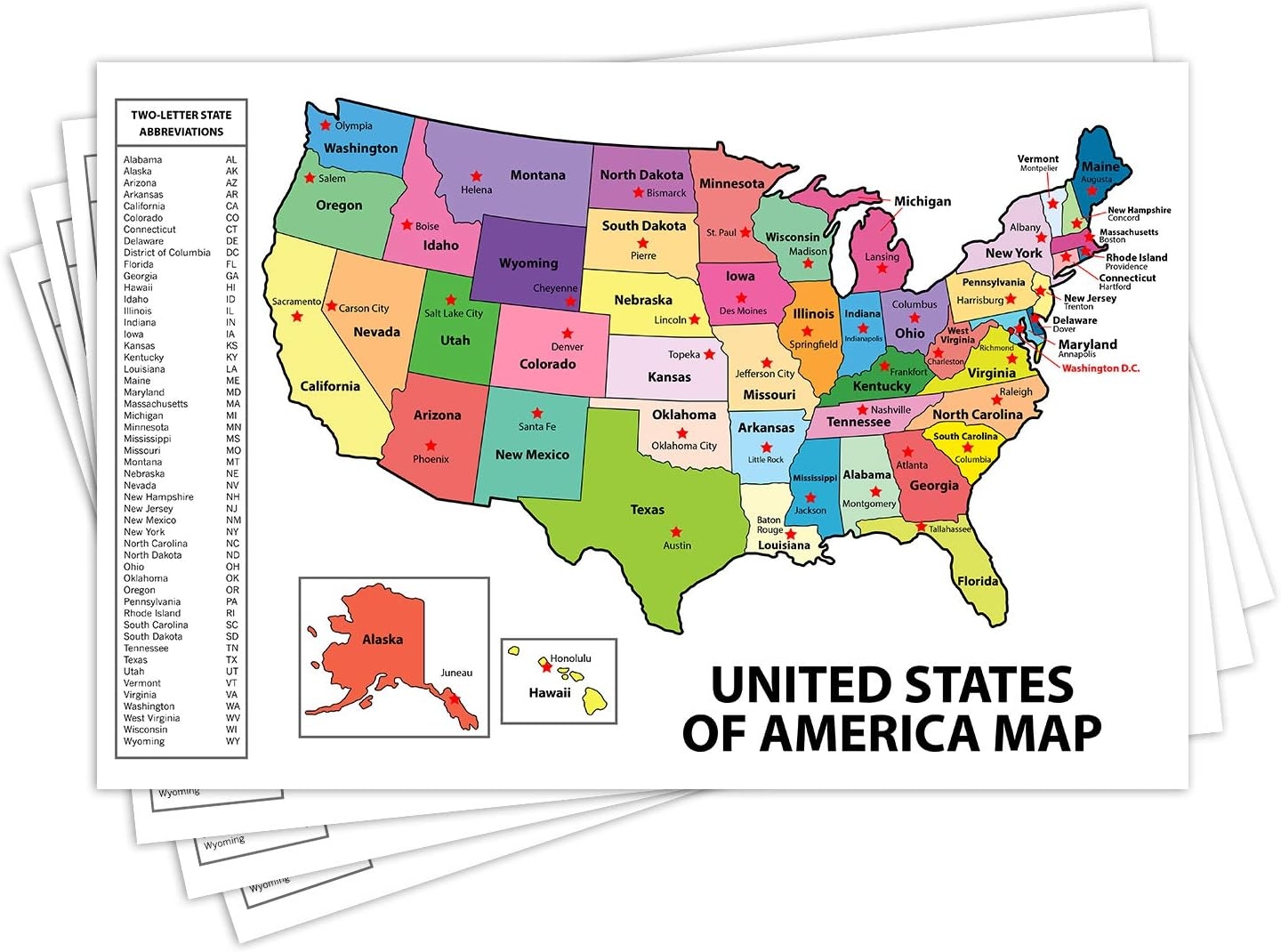 map with states and capitals of the united states