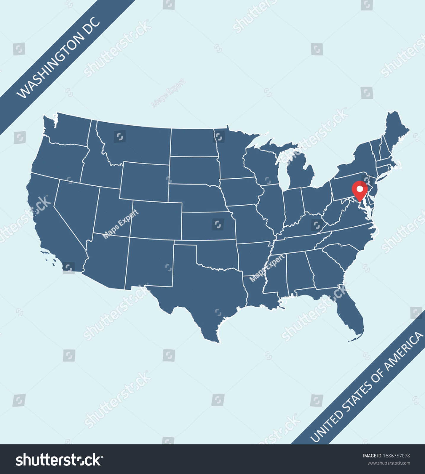 Usa Map Capital Washington Dc Stock Vector Royalty Free 1686757078 Shutterstock