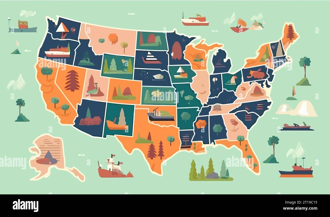 USA Map Flat Cartoon Isolated On White Background Vector Illustration Stock Vector Image Art Alamy