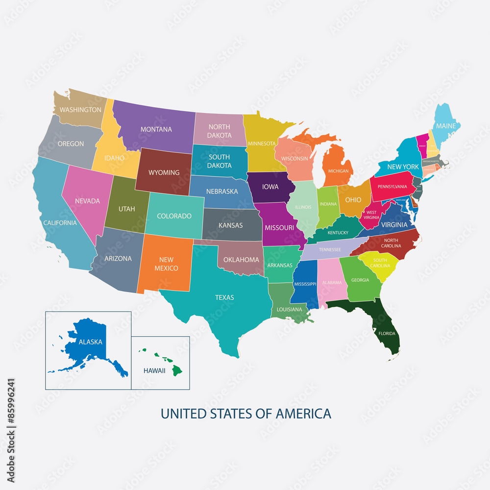 united states of america map colored