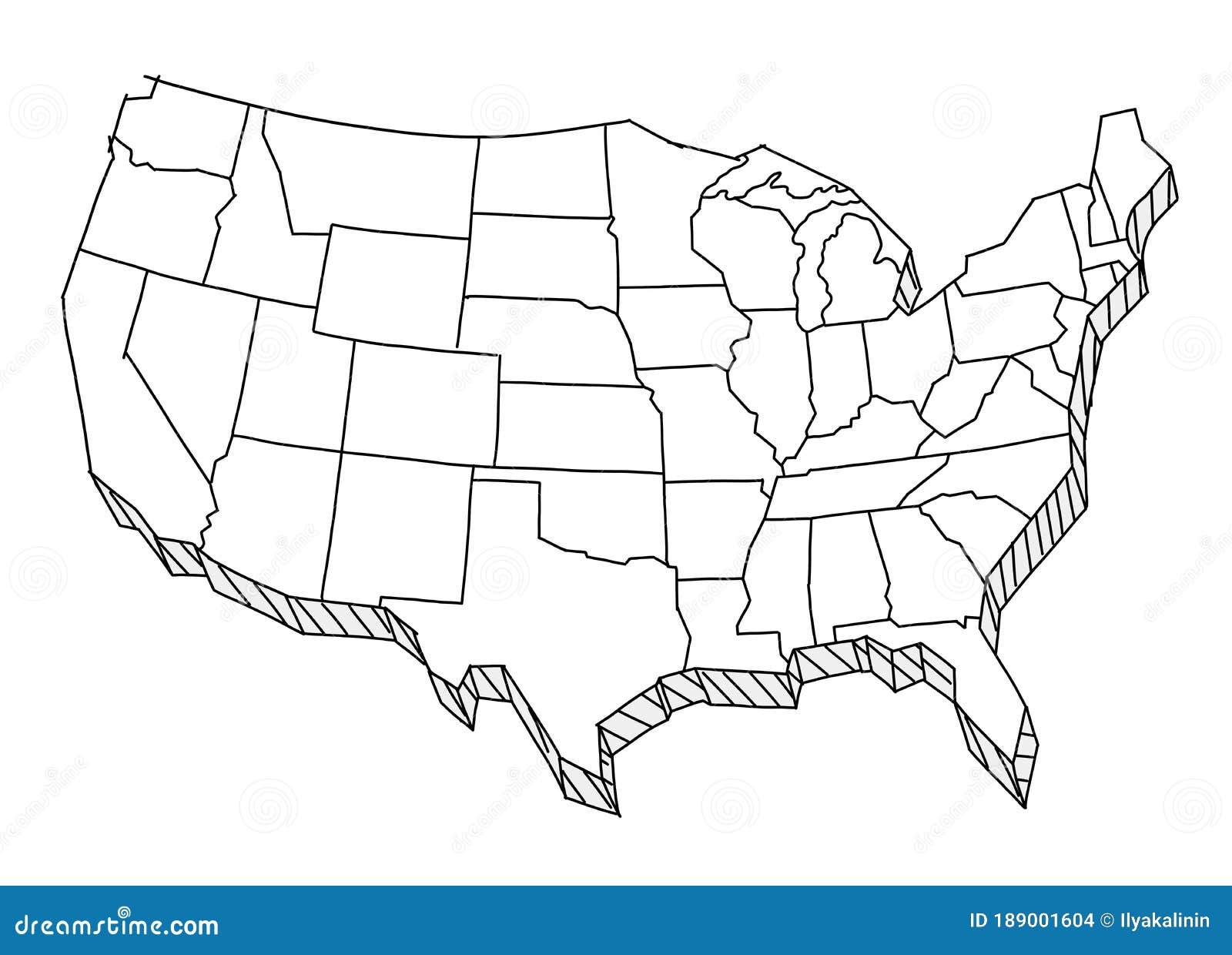 USA Map Sketch Tourist United States Of America Country Freehand Illustration Line Hand drawn Vector Stock Vector Illustration Of America Freehand 189001604