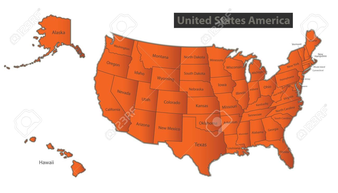 USA Map With Alaska And Hawaii Orange Separate States Individual Names Royalty Free SVG Cliparts Vectors And Stock Illustration Image 110515286 