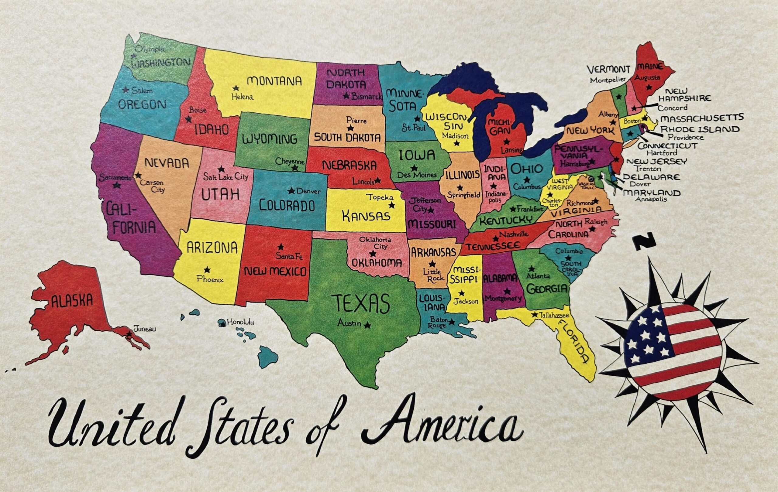 united states of america map with capitals