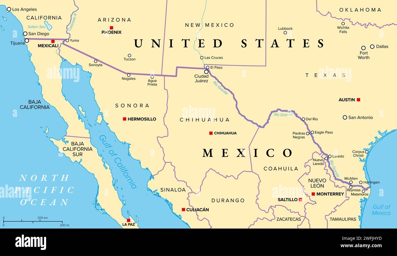 Usa Mexico Border Map Hi res Stock Photography And Images Alamy
