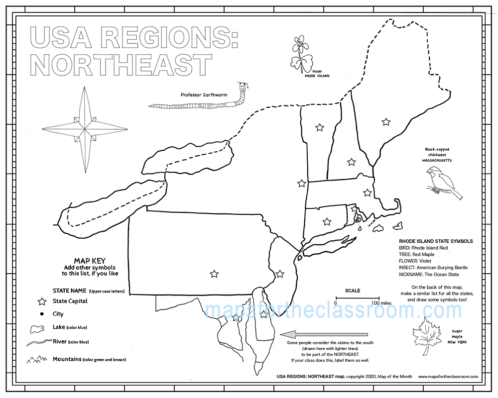 blank map of the north east united states