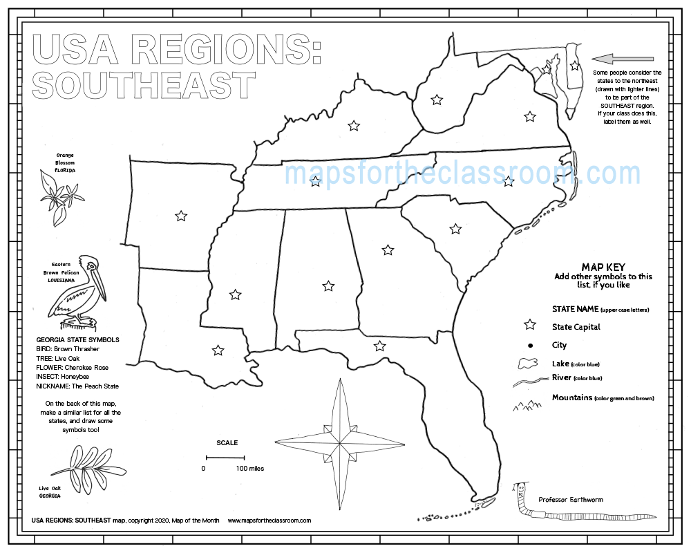 blank map of the southeast united states