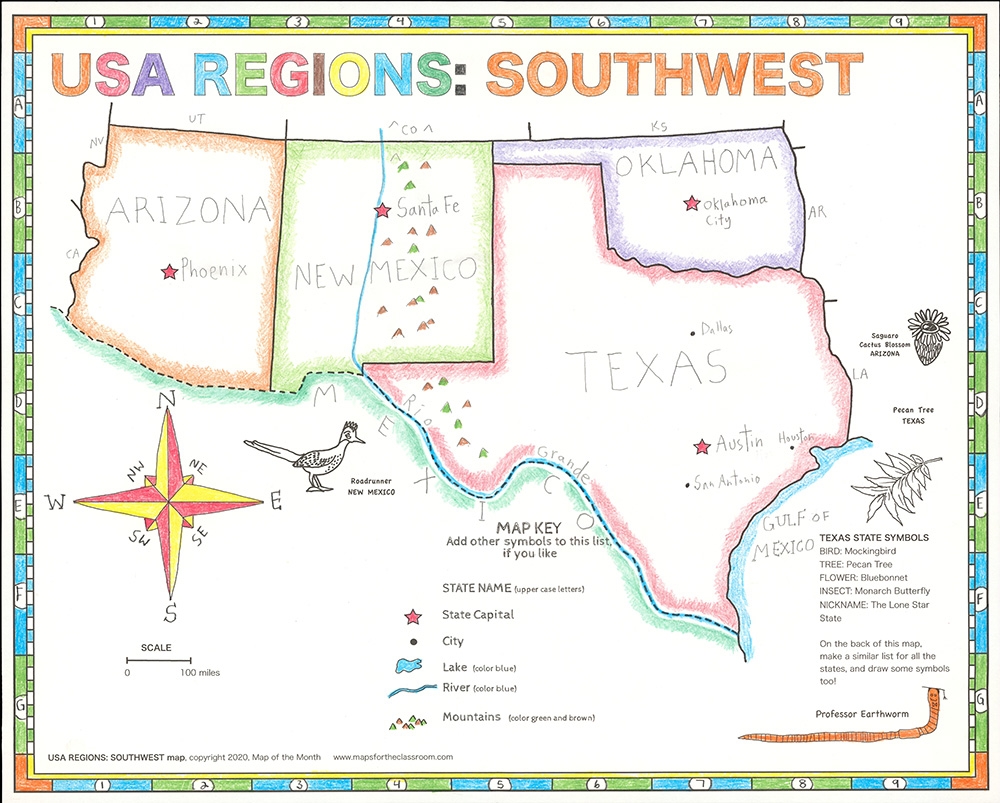USA Regions Southwest Maps For The Classroom