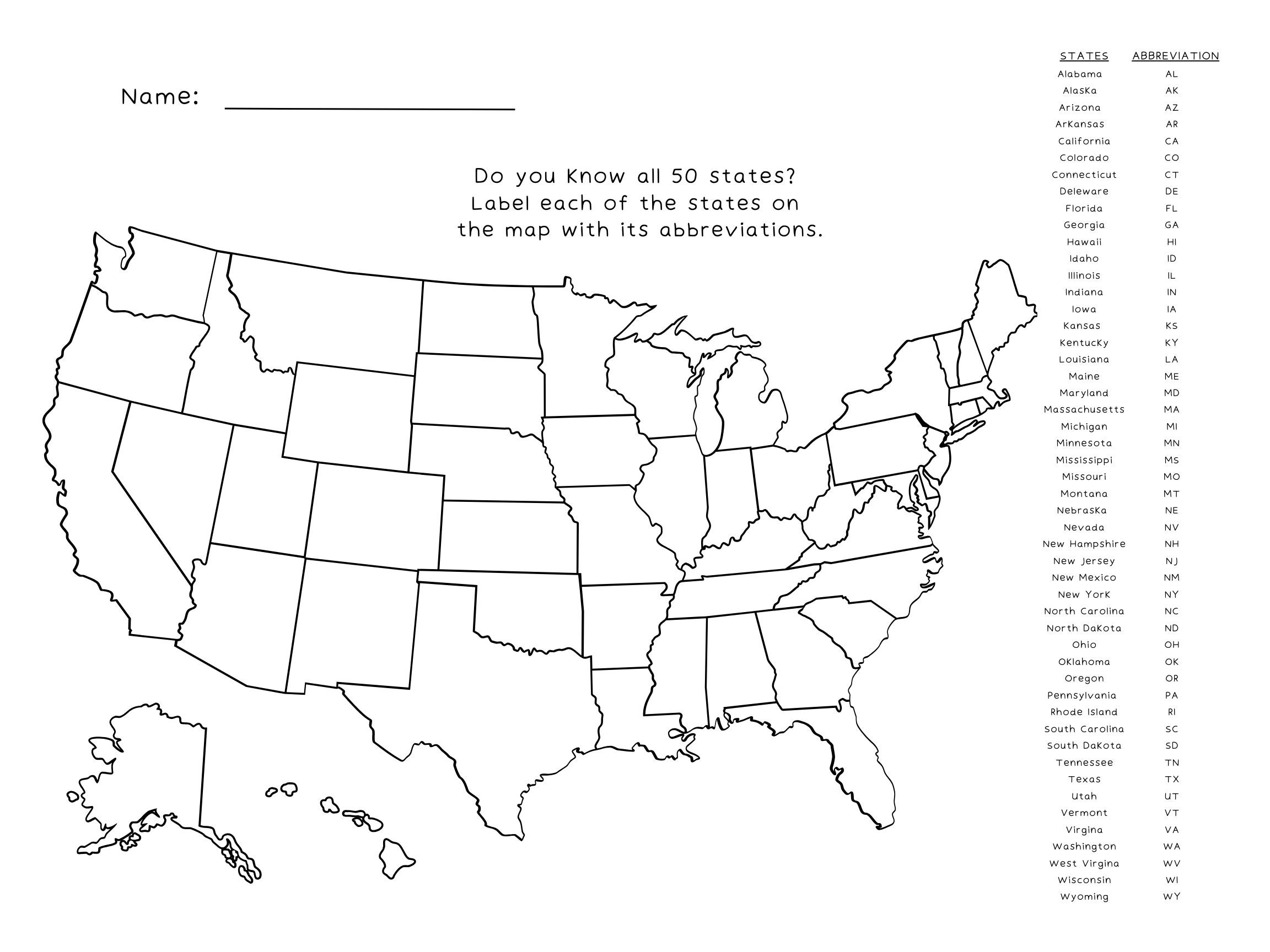 USA State Quiz USA Map Do You Know Your States Homeschool Geography Lesson Printable Map Quiz Etsy